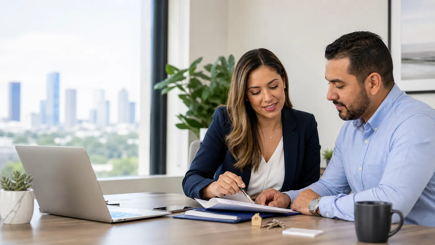 Insurance advisor reviewing documents with a client