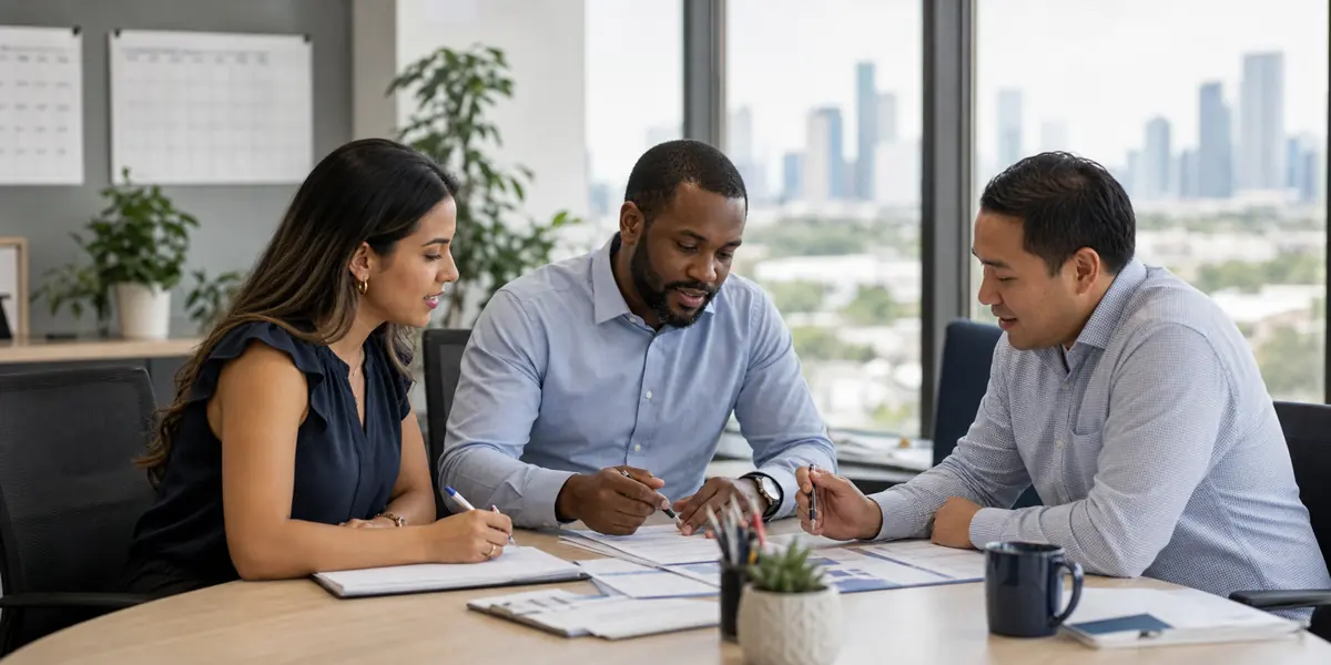 Insurance advisor reviewing documents with a client