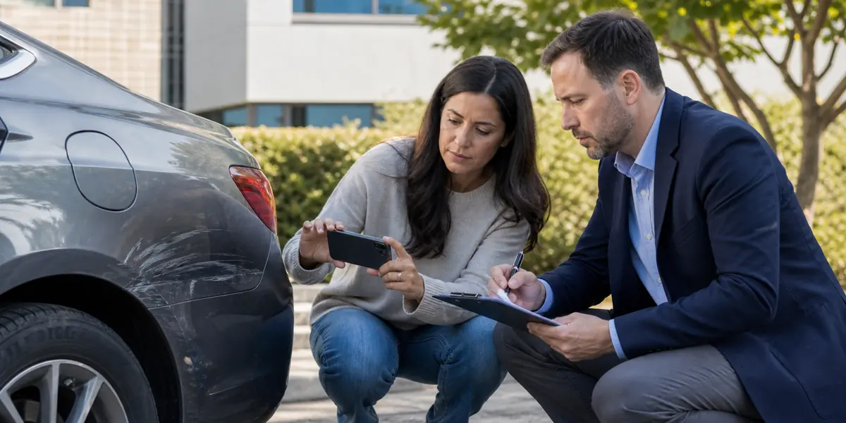 Customer reviewing insurance documents and a digital service portal