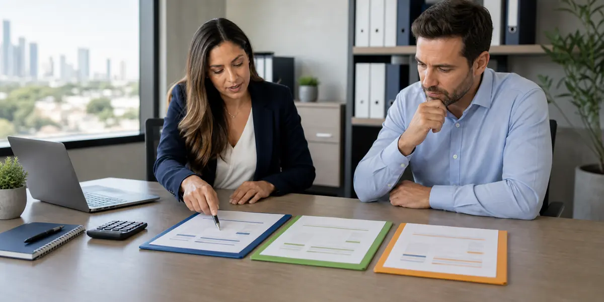 Insurance advisor comparing coverage options with a client