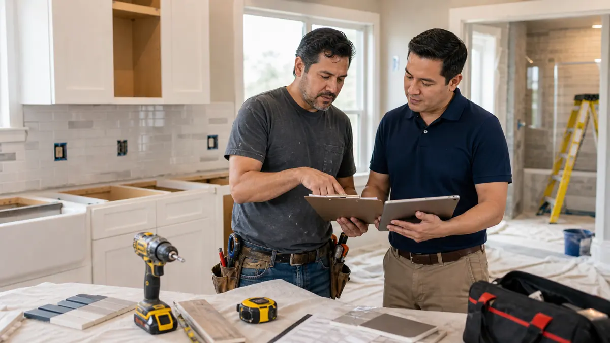 Contractor reviewing a kitchen remodeling project
