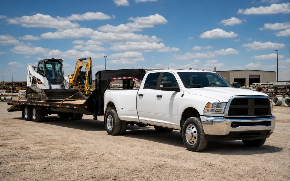 Hotshot pickup and gooseneck trailer hauling equipment